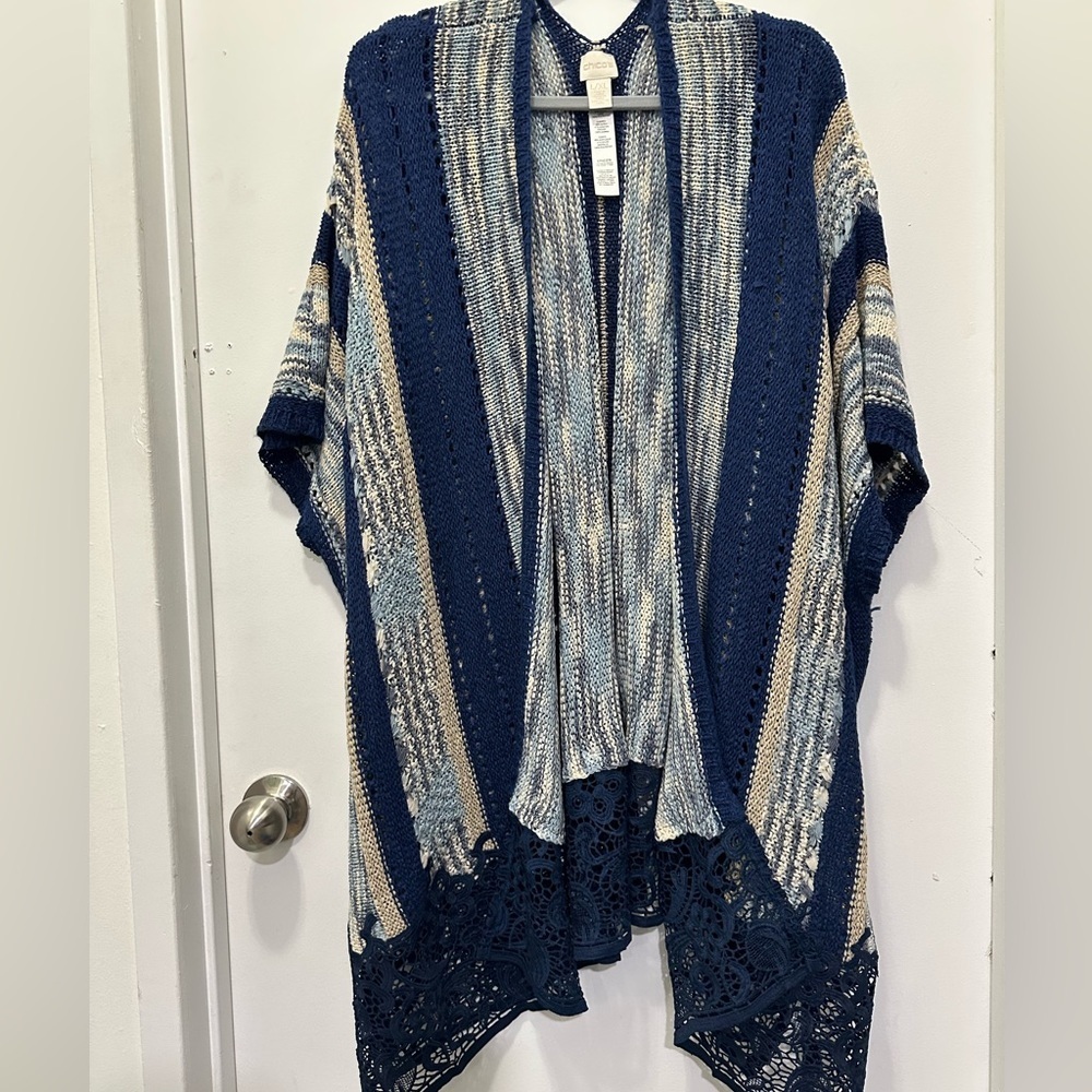 Chico's Crochet Lace Knit Kimono Cardigan Sz L/XL - Picture 2 of 6